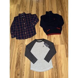 Nautica Chaps GAP Boys 4 4/5‎ Lot Long Sleeve Shirt Quarter Zip Sweater Plaid